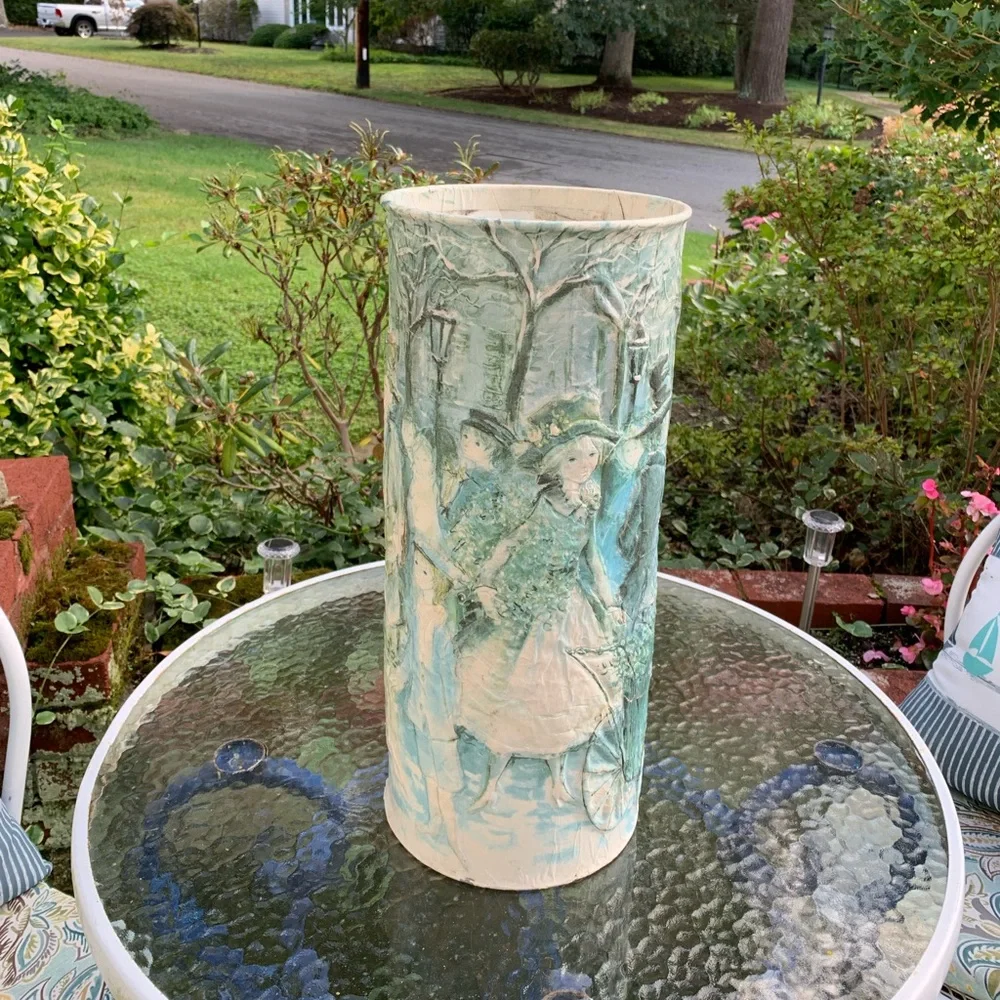 Vintage 3D Embossed Paper Mache Umbrella Holder Stand